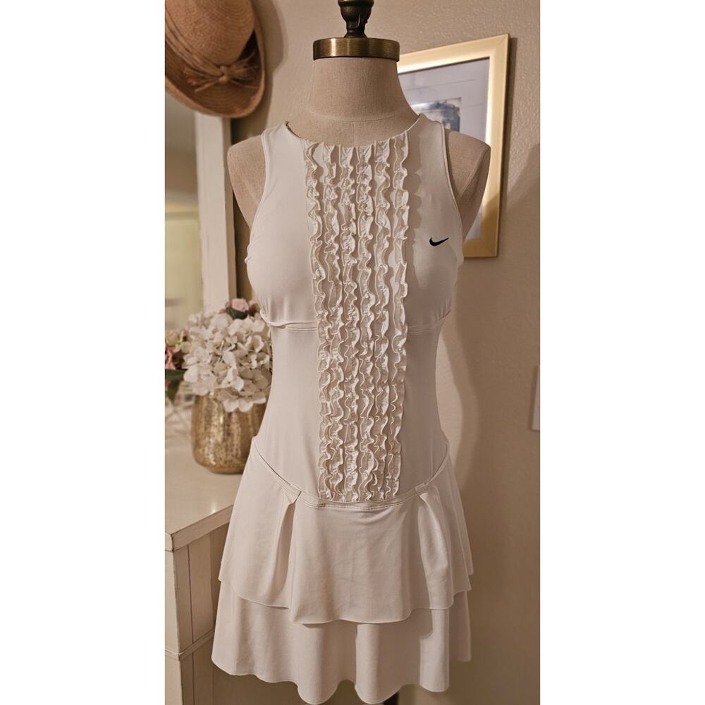 RARE~Nike RUFFLE TENNIS DRESS Maria Sharapova Wimbledon Dri fit shirt Women XS